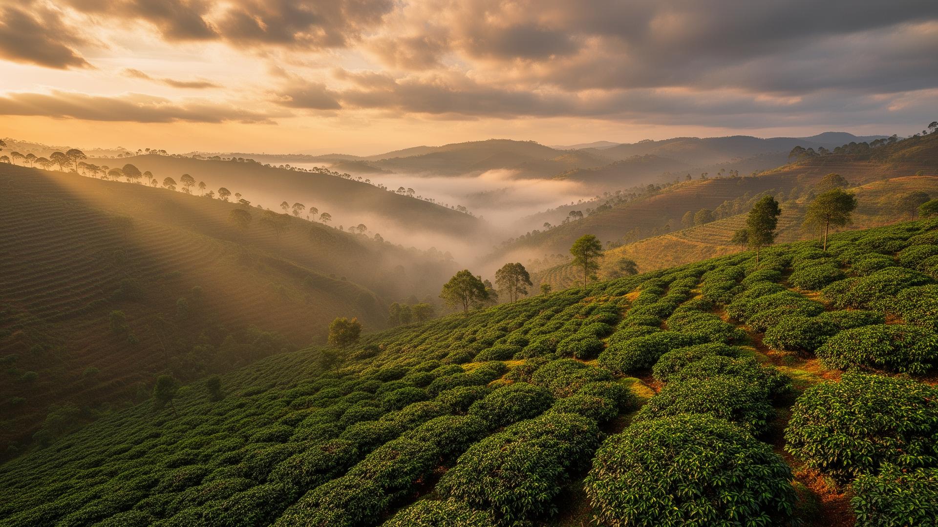 Ethiopian speciality arabica coffee highlands at sunrise